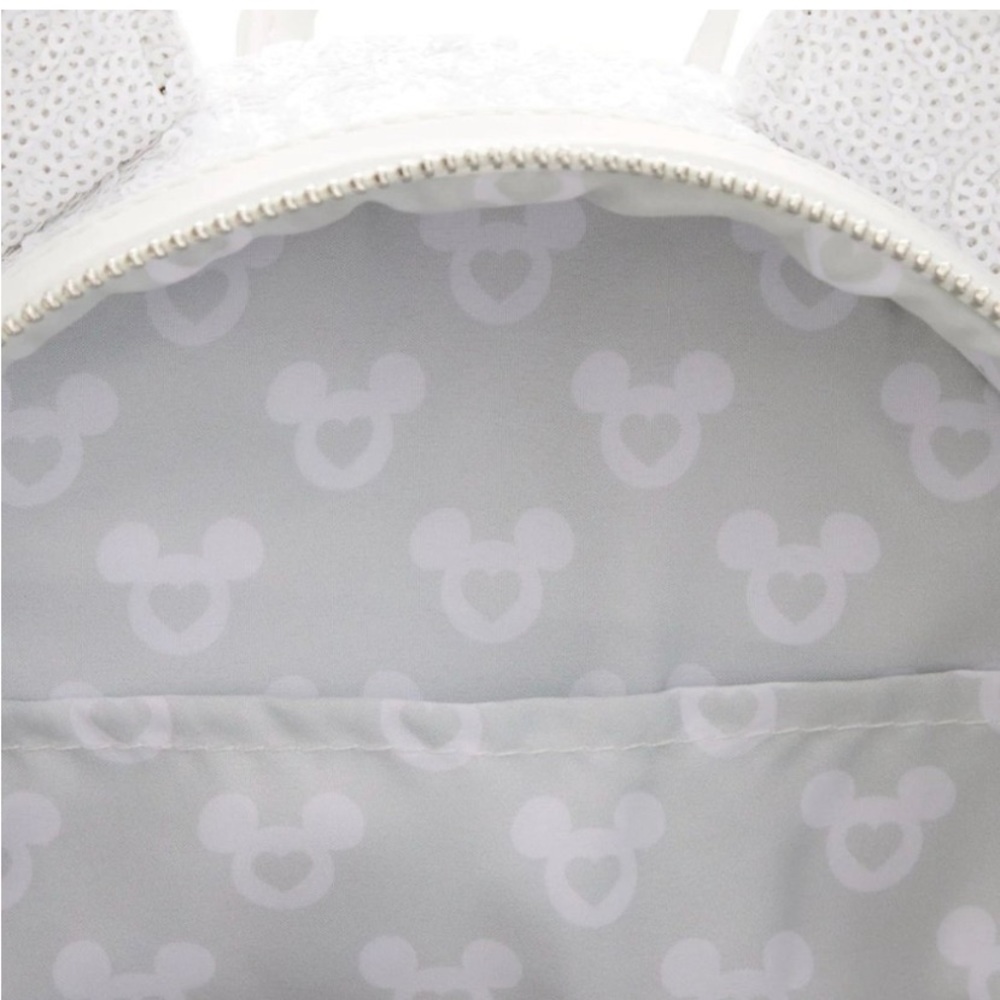 Loungefly White Sequin Minnie Ear Bow Mini Backpack - Picture 5 of 8